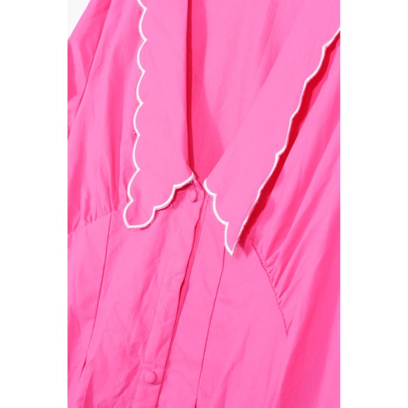 SHEIN Midi Dress Women Large Pink Scallop Collar Floral Embroidery Puff Sleeve - Picture 3 of 5